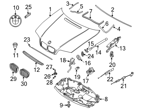2004 BMW M3 Hood & Components Rear Engine Hood Sealing Diagram for 51718215919