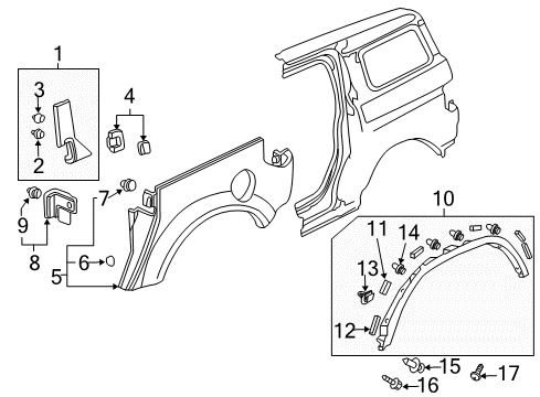 2009 Honda Element Exterior Trim - Quarter Panel Clip B, Garnish Diagram for 91504-SCV-A00