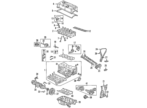 2006 Acura RSX Engine Parts, Mounts, Cylinder Head & Valves, Camshaft & Timing, Variable Valve Timing, Oil Cooler, Oil Pan, Oil Pump, Crankshaft & Bearings, Pistons, Rings & Bearings Pump Assembly, Oil Diagram for 15100-PRB-A01