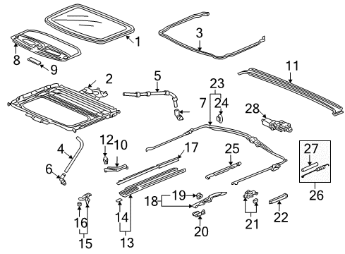 2002 Acura RSX Sunroof Stopper, Front Diagram for 70302-SX0-003