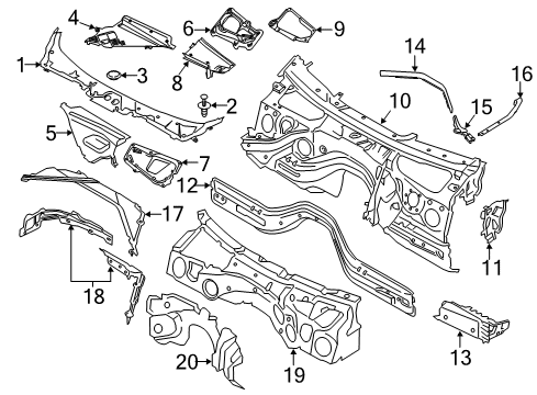 2018 BMW 340i GT xDrive Cowl Sound Insulating.Dash Panel Engine Room Ce. Diagram for 51487431668