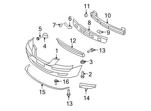 2008 Hyundai Sonata Front Bumper Front Bumper Lip Assembly Diagram for 86590-3K000