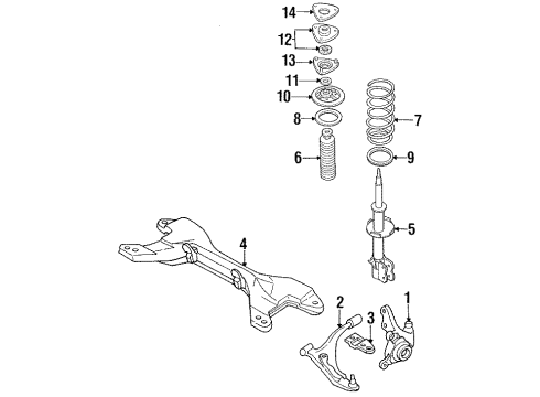 1998 Nissan 200SX Front Suspension Components, Lower Control Arm, Stabilizer Bar Bracket-Front Strut Mounting Insulator Diagram for 54322-4B000