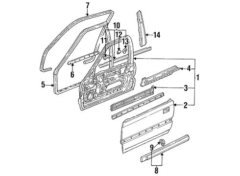 1992 Honda Accord Front Door & Components, Exterior Trim Molding, L. FR. Door Diagram for 72450-SM4-003