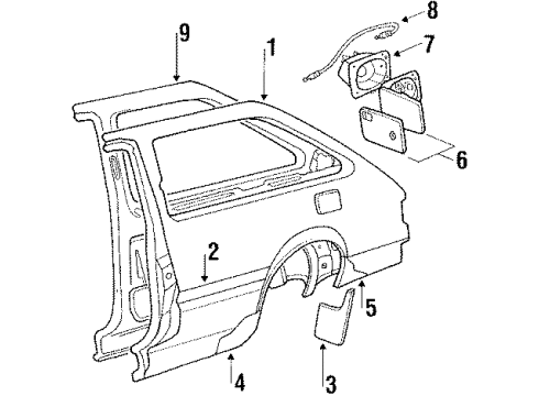 1987 Mitsubishi Precis Fuel Door Cable Assembly-Fuel Filler Door Diagram for 81580-21100