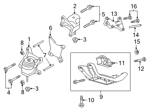 2022 Ford Explorer Engine & Trans Mounting Axle Beam Nut Diagram for -W717521-S440
