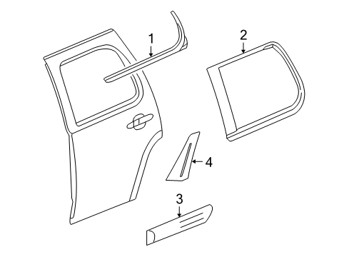 2009 GMC Yukon Exterior Trim - Rear Door Body Side Molding Diagram for 25991825