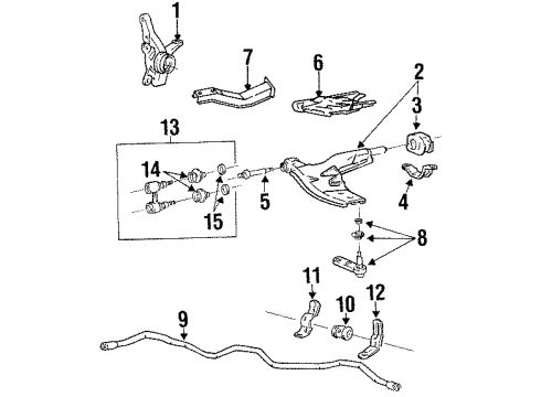 1992 Hyundai Elantra Front Suspension Components, Lower Control Arm, Stabilizer Bar Bracket-Lower Arm Bush Mounting Diagram for 54558-28000