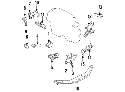 1988 Nissan Pulsar NX Engine & Trans Mounting Buffer Bracket, Front Diagram for 11356-54A00