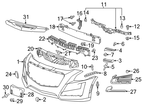 2017 Cadillac CTS Front Bumper Center Support Diagram for 84319671