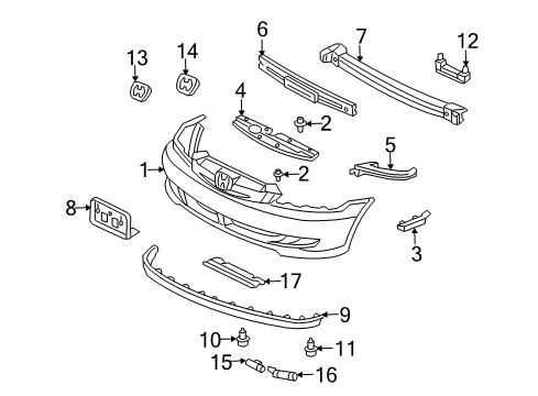 2003 Honda Civic Front Bumper Beam, R. FR. Bumper (Upper) Diagram for 71140-S5D-A00