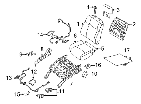 2015 Nissan Murano Passenger Seat Components Pad Assy-Cushion, Front Seat Diagram for 87311-5AA0A