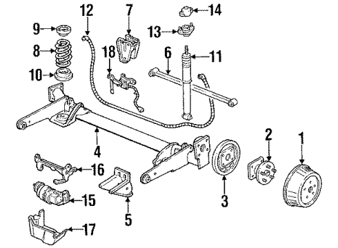 1992 Oldsmobile Silhouette Rear Suspension Components Cable, Parking Brake Rear Diagram for 10210716