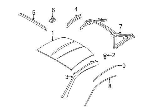 2007 BMW Z4 Roof & Components, Exterior Trim Roof Frame Strip, Left Diagram for 51133420813