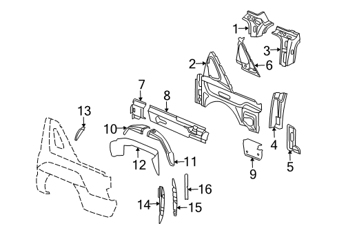 2003 Cadillac Escalade EXT Inner Components - Quarter Panel Wheelhouse Diagram for 15164413