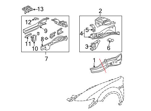 2004 Acura TL Structural Components & Rails Stiffener, R. FR. Side (Upper) Diagram for 60835-SDA-A00ZZ