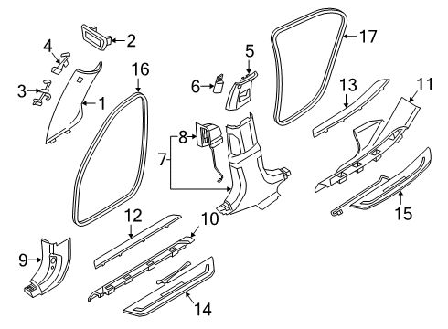 2020 BMW 740i xDrive Interior Trim - Pillars, Rocker & Floor A-Pillar Holder Bottom Left Diagram for 51437371843