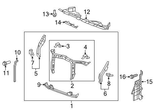 2014 Honda Pilot Radiator Support, Splash Shields Bracket, R. FR. Fender Diagram for 60415-SZA-A00ZZ