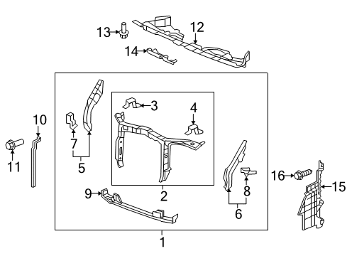 2014 Honda Pilot Radiator Support, Splash Shields Bracket, Left Front Fender Diagram for 60465-SZA-A00ZZ