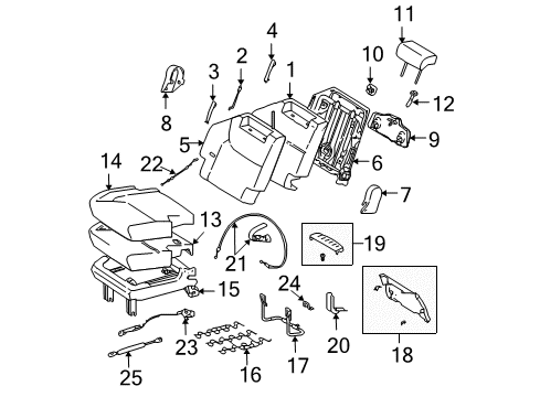 2005 Toyota Sienna Rear Seat Components Release Handle Diagram for 72507-08010-B0