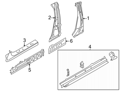 2022 Toyota GR86 Center Pillar & Rocker Inner Center Pillar Diagram for SU003-09111