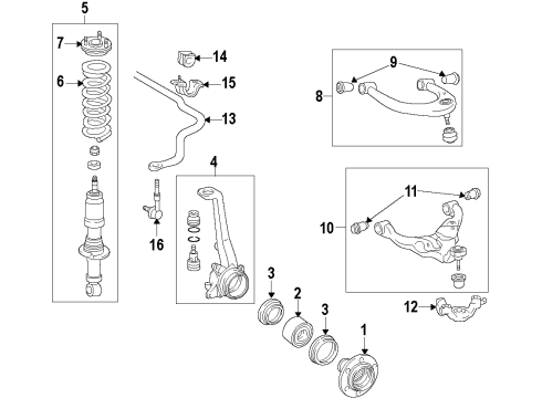 2010 Toyota FJ Cruiser Front Suspension Components, Lower Control Arm, Upper Control Arm, Stabilizer Bar Strut Diagram for 48510-09Y70
