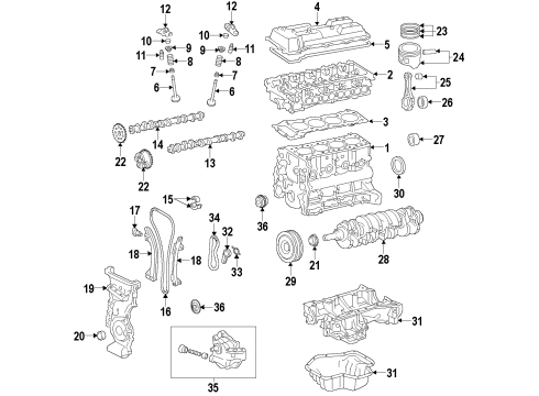 2015 Toyota Corolla Engine Parts, Mounts, Cylinder Head & Valves, Camshaft & Timing, Oil Pan, Oil Pump, Crankshaft & Bearings, Pistons, Rings & Bearings, Variable Valve Timing Side Mount Diagram for 12372-0T330