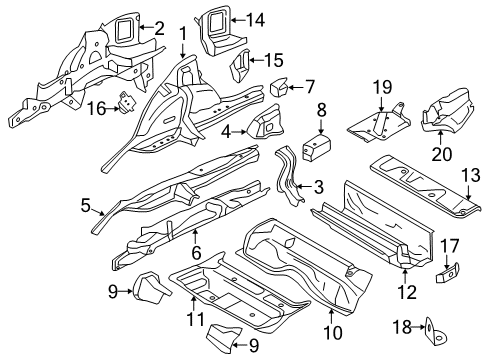 2015 BMW 328i GT xDrive Rear Floor & Rails Side Member, Top Right Diagram for 41007385302