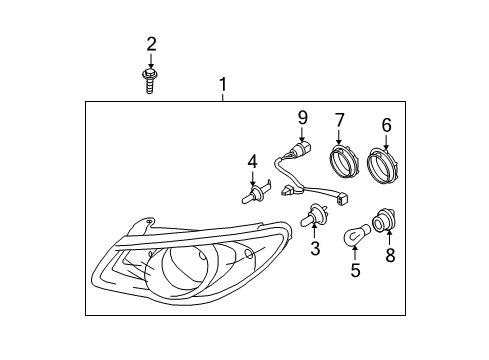 2009 Hyundai Elantra Bulbs Driver Side Headlight Assembly Composite Diagram for 92101-2H050