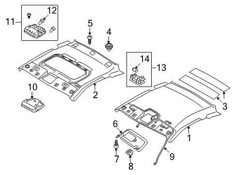 2016 Hyundai Genesis Coupe Interior Trim - Roof Overhead Console Lamp Assembly Diagram for 92800-2M500-9P