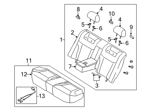 2007 Kia Amanti Rear Seat Components Rear Seat Back Armrest Assembly Diagram for 899003FBA0716