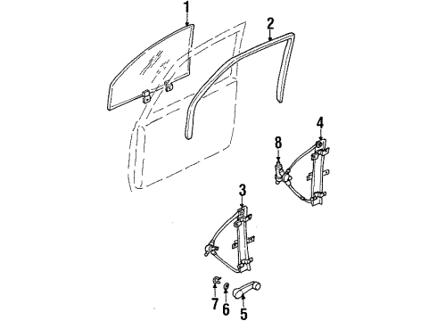 1999 Honda Passport Front Door - Glass & Hardware Glass Run, Right Front Door Diagram for 8-97213-261-2