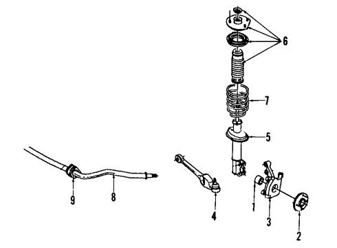 1991 Saturn SL Front Suspension Components, Lower Control Arm, Stabilizer Bar Spindle Asm, Front Wheel Diagram for 21011099