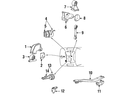 1991 Hyundai Sonata Engine & Trans Mounting Engine Mounting Bracket Assembly Diagram for 21830-36700