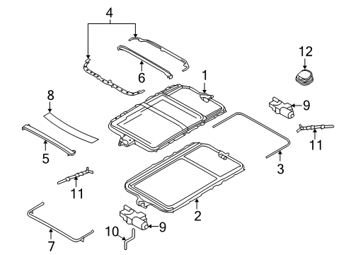 2010 BMW X5 Sunroof Frame Panoramic Roof Diagram for 54107198763