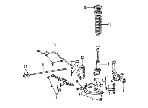 1993 Acura Integra Front Suspension Components, Lower Control Arm, Upper Control Arm, Stabilizer Bar Shock Absorber Unit, Left Front (Showa) Diagram for 51606-SK7-A02
