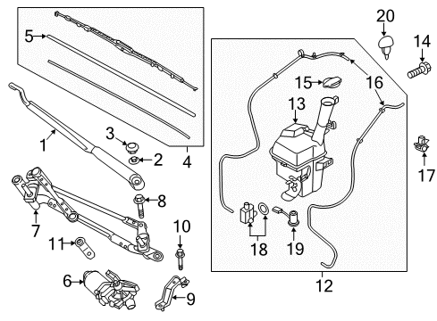 2018 Kia Niro Wiper & Washer Components Windshield Washer Reservoir Assembly Diagram for 98621G5000
