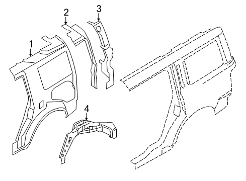 2019 Ford Flex Inner Structure - Quarter Panel Trough Diagram for DA8Z-7445115-A