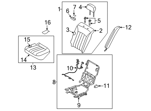 2011 Hyundai Equus Rear Seat Components Cushion Assembly-Rear Seat, LH Diagram for 89100-3NAA0-WIT