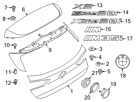 2021 BMW X2 Exterior Trim - Lift Gate Fastener Diagram for 07147146461