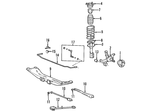 2000 Hyundai Elantra Rear Suspension Components, Lower Control Arm, Stabilizer Bar Insulator-Rear Strut, LH Diagram for 55310-29000