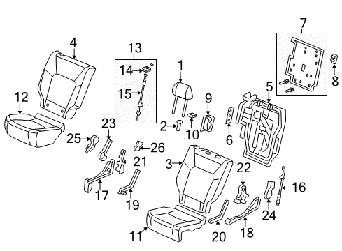 2011 Honda Pilot Second Row Seats Cover A, R. Middle Seat Bracket (Inner) *NH167L* (GRAPHITE BLACK) Diagram for 81377-SZA-A01ZB