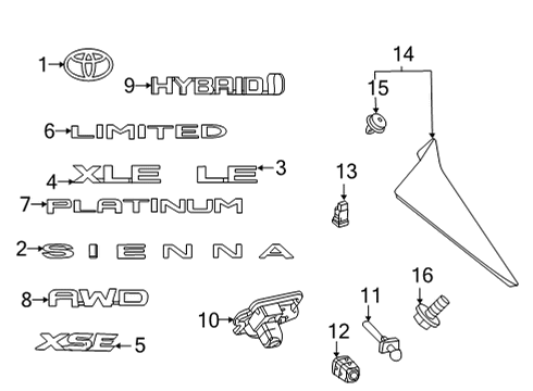 2021 Toyota Sienna Parking Aid Park Sensor Diagram for 89341-K0060-P6