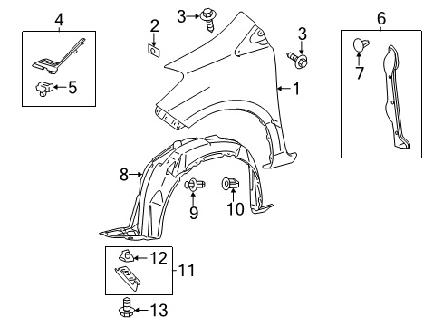 2013 Toyota Yaris Fender & Components Corner Cover Retainer Diagram for 55799-52020