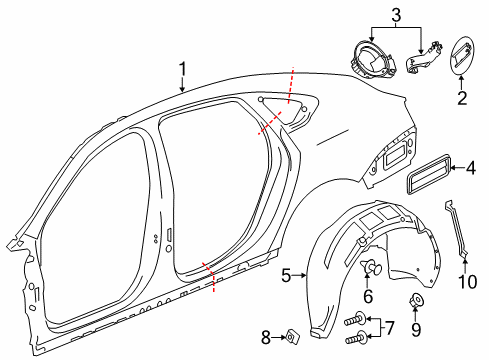 2018 Chevrolet Impala Quarter Panel & Components Filler Pocket Diagram for 23211674