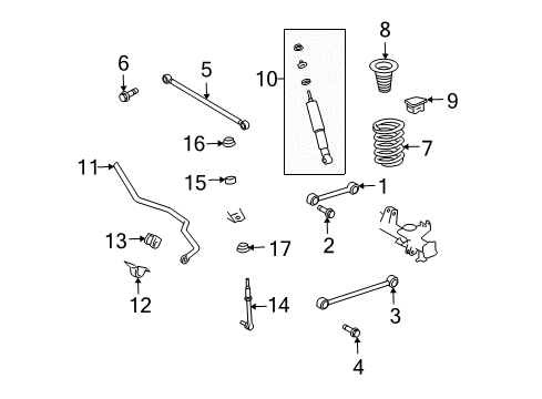 2013 Toyota FJ Cruiser Rear Suspension Components, Lower Control Arm, Upper Control Arm, Stabilizer Bar Coil Spring Diagram for 48231-35430