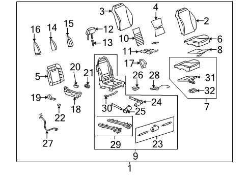 2011 Chevrolet Malibu Passenger Seat Components Heater, Passenger Seat Back Diagram for 25864886