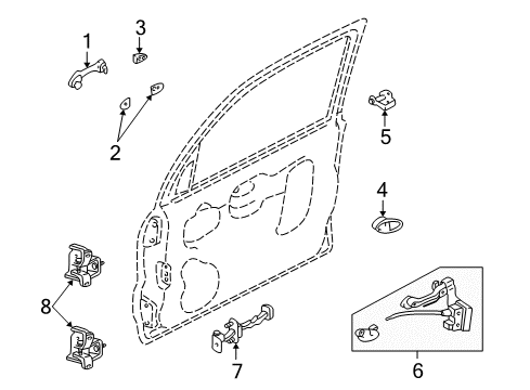 2007 Mercury Mariner Front Door - Lock & Hardware Latch Assembly Diagram for 6L8Z-7821813-A