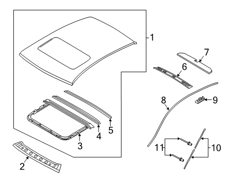 2011 Infiniti M37 Roof & Components, Exterior Trim Clip Diagram for 73858-CN00B