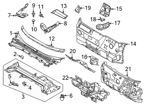 2021 Ford Mustang Mach-E Cowl Lower Insulator Clip Diagram for -W718482-S900